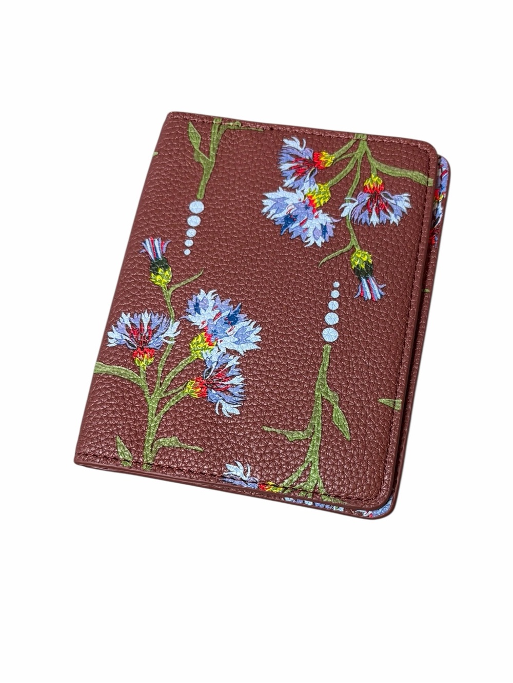 Vera Bradley Bachelor Button Dot Essential Passport Cover Brown Blue Floral